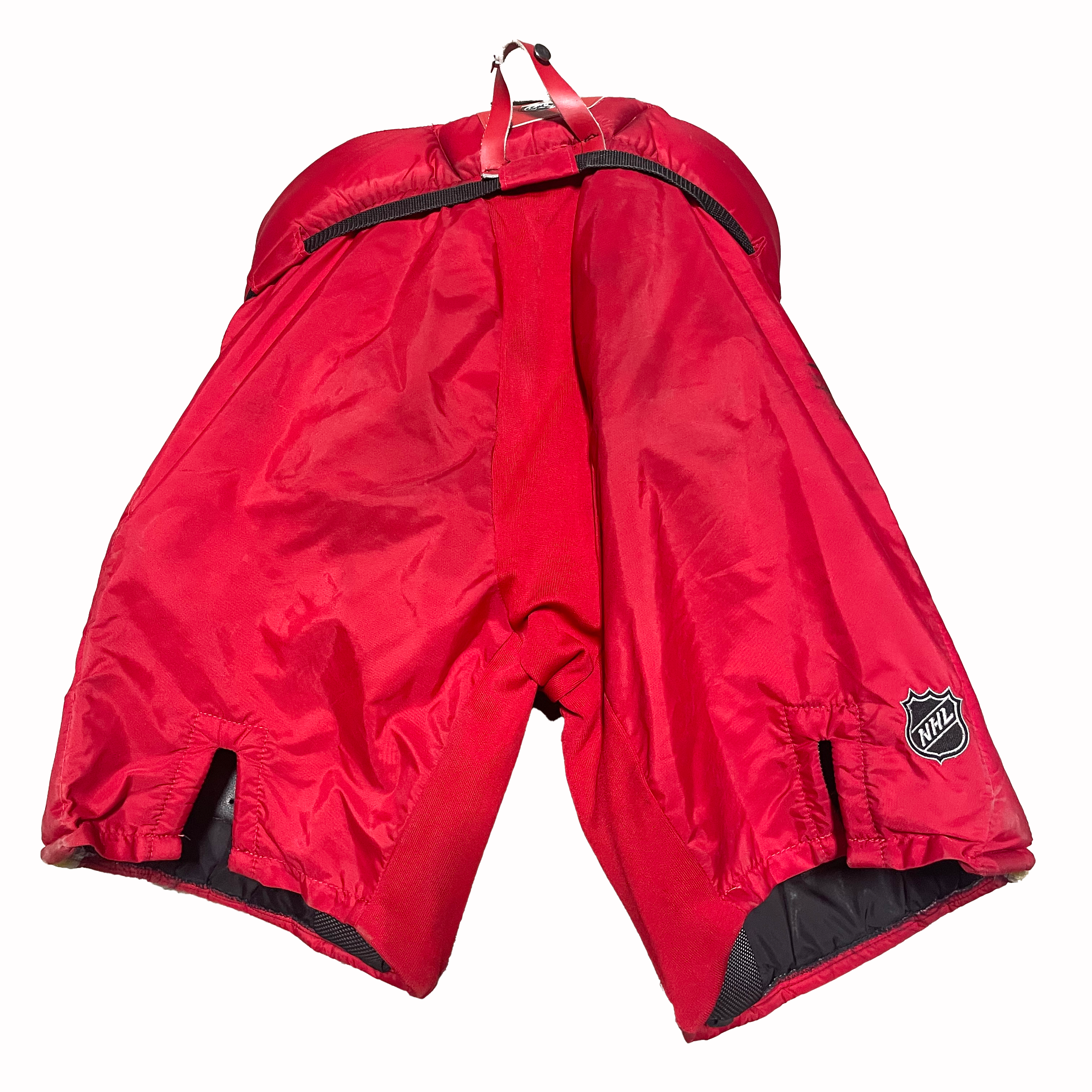 Vaughn Ventus - Pantalon de gardien de but personnalisé NHL Pro d'occasion - Flames de Calgary (rouge/blanc/jaune)